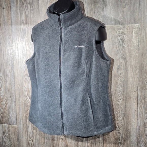 Columbia Womens 1X Gray Fleece Vest Full Zip Sleeveless Outdoor Casual - Picture 1 of 16